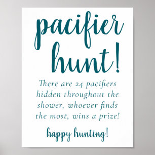 Teal Baby Shower   Aqua Nappar Hunt Party Sign Poster