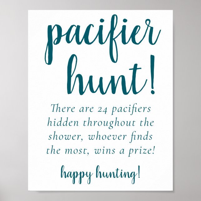 Teal Baby Shower | Aqua Nappar Hunt Party Sign Poster (Framsidan)