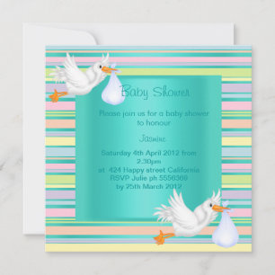 TEAL BABY SHOWER INBJUDANDE OM rand STORK2 Inbjudningar
