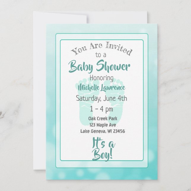 Teal Baby Shower Inbjudningar (Framsida)