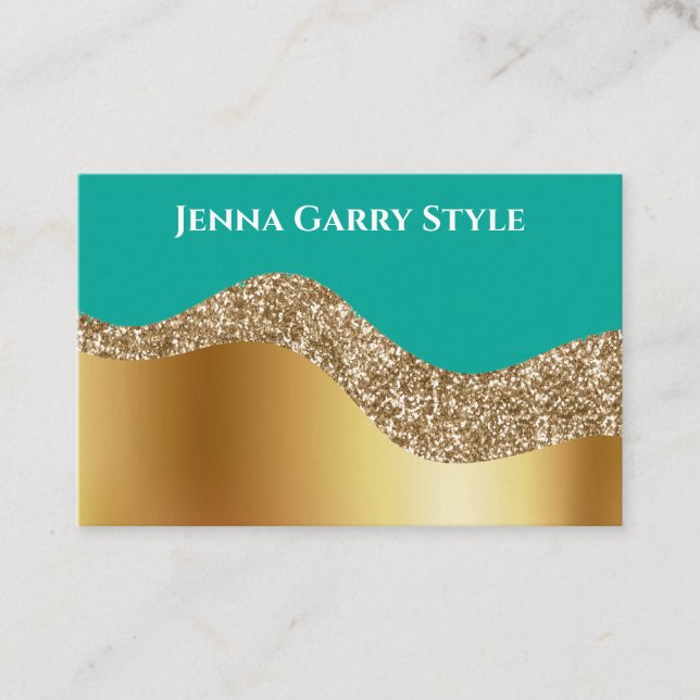 Teal Background med Guld och Glitter Visitkort (Framsida)