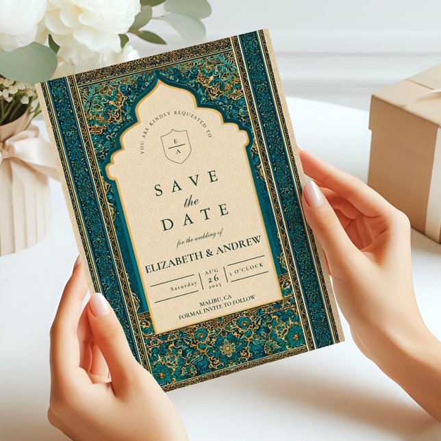 Teal-båge Islamsk Bröllop Spara Datumet (Skapare uppladdad)