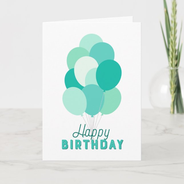 Teal Balloons Grattis på födelsedagen Kort (Framsida)