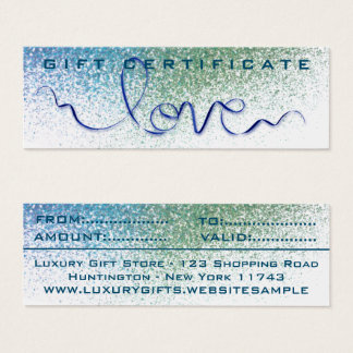 Teal Band & Glitter Kärlek Funky Blå Modern Litet Visitkort