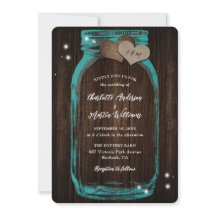 Teal Barn Wood Mason Burk bröllopsinbjudan