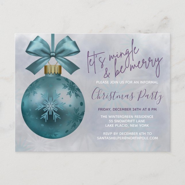 Teal Bauble Lila Glitter-skript jul Party Vykort (Framsida)