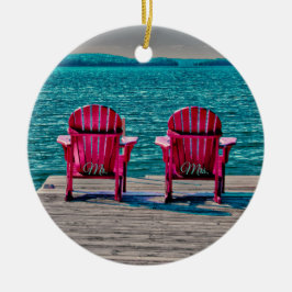 Teal Beach Adirondack Ordförande Rustic Bröllop Julgransprydnad Keramik