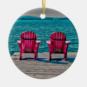 Teal Beach Adirondack Ordförande Rustic Bröllop Julgransprydnad Keramik
