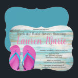 Teal Beach Hut Flip Flops Bröllopsdusch Inbjudningar<br><div class="desc">Rolig key west-stil beach hut bröllopsinbjudan. Denna inbjudan har allt teal trä med ljusa rosa flip flops med vacker text och färgglad bakgrund.</div>
