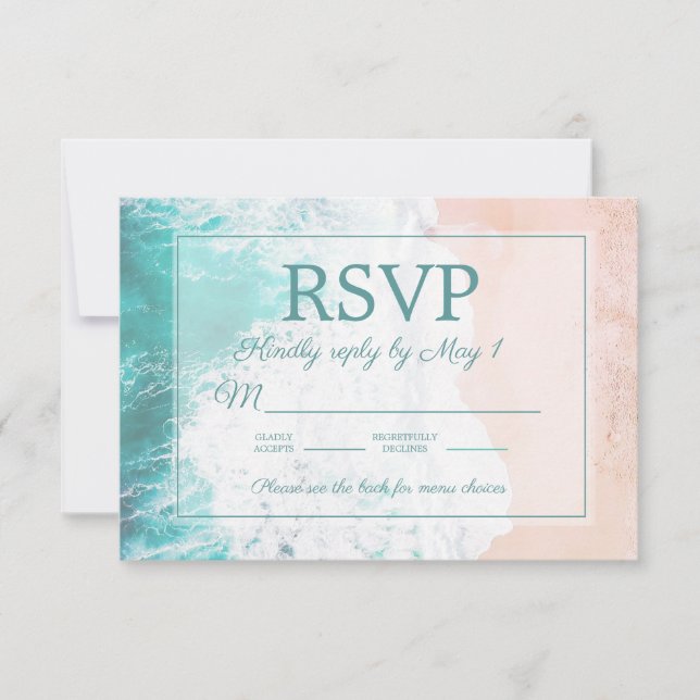 Teal Beach Ocean Sand Bröllop RSVP #4 OSA Kort (Framsida)