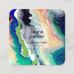 Teal Beach Watercolor Abstrakt Splatter Art Square Fyrkantigt Visitkort