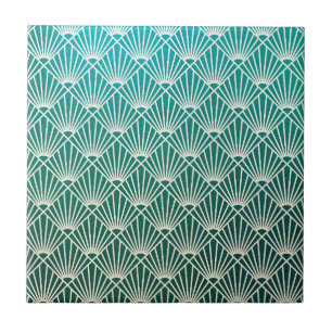 teal,beige,art nouveau,art deco, fläkt mönster, kakelplatta