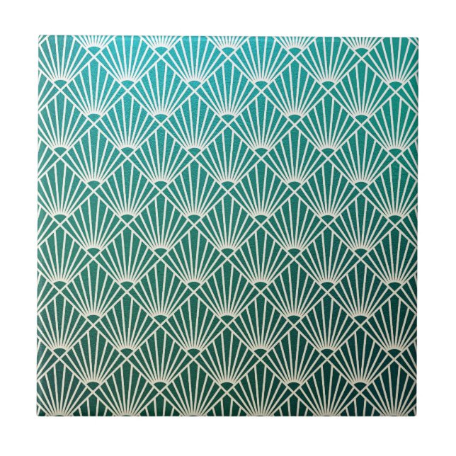 teal,beige,art nouveau,art deco, fläkt mönster, kakelplatta (Framsidan)