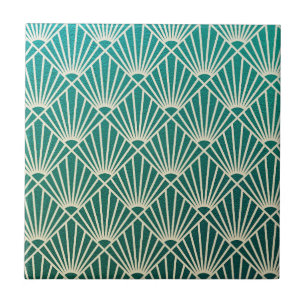 teal,beige,art nouveau,art deco, fläkt mönster,vin kakelplatta