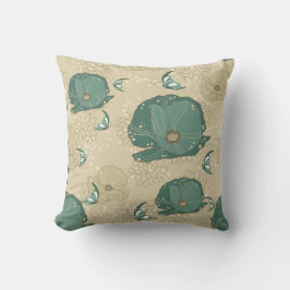 Teal Beige Asian Lily Pad Dekorativ kudde