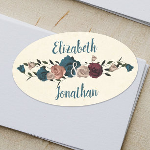 Teal, Beige, Burgundy Oval Ro Sticker Ovalt Klistermärke