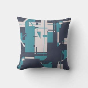 Teal Beige Charcol Geometric Abstract Design Kudde