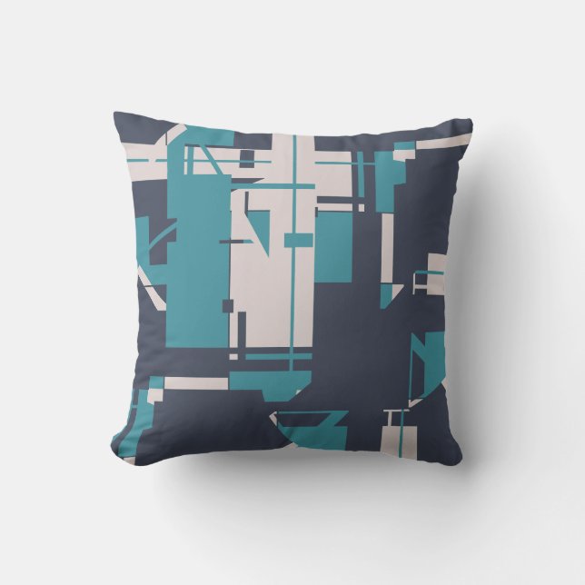 Teal Beige Charcol Geometric Abstract Design Kudde (Framsida)