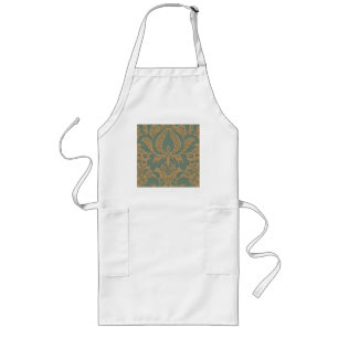 Teal Beige Damask Long Apron Långt Förkläde