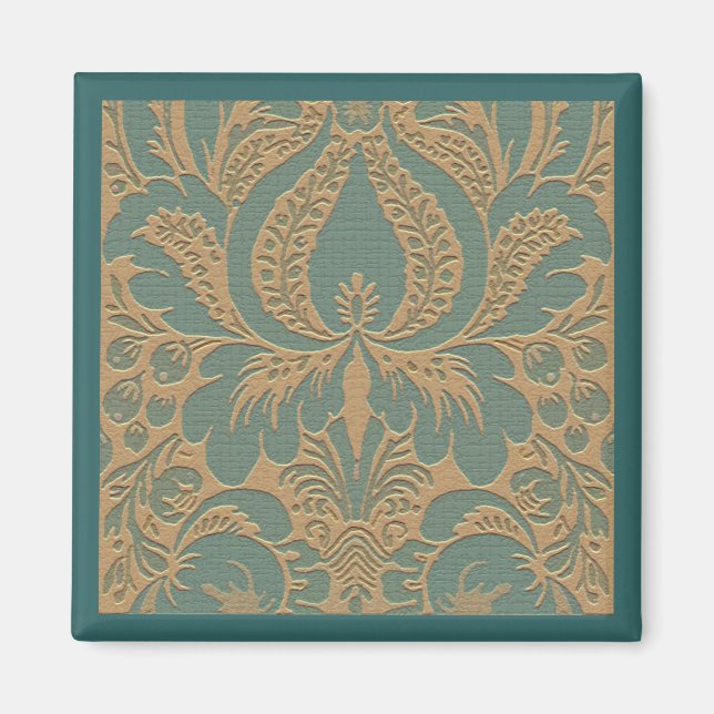 Teal Beige Damask Magnet (Framsidan)
