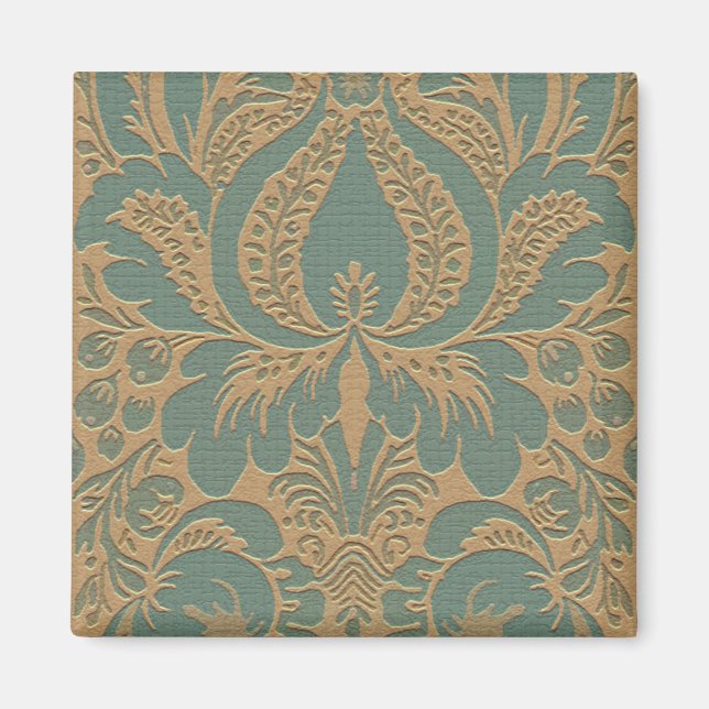 Teal Beige Damask Magnet (Framsidan)
