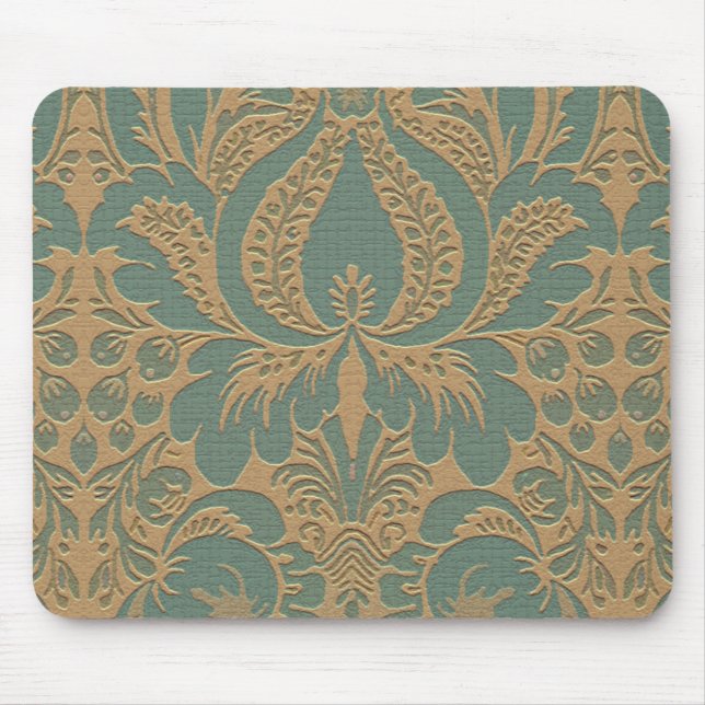Teal Beige Damask Mousepad Musmatta (Framsidan)