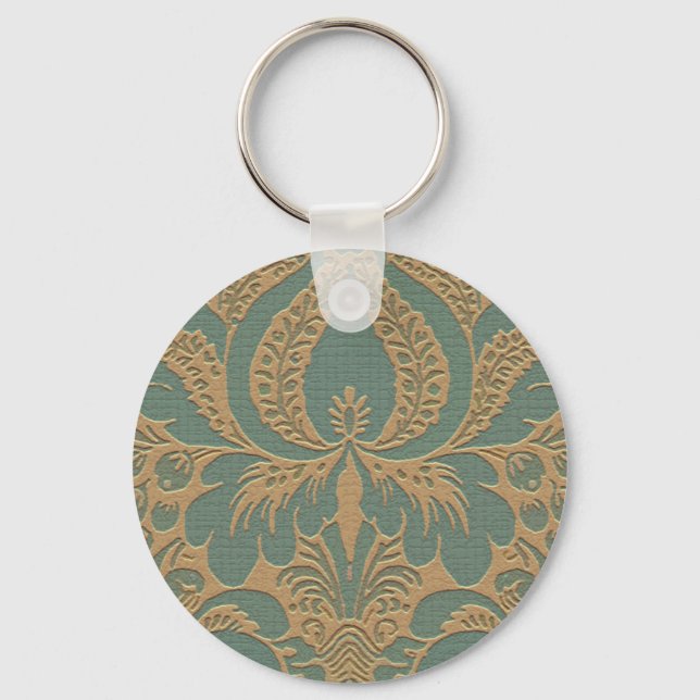 Teal Beige Damask Nyckelring (Framsida)