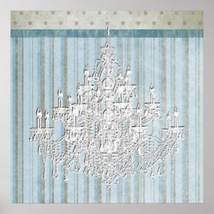 Teal Beige Shabby chic Chandelier Wall Art Skriv u Poster