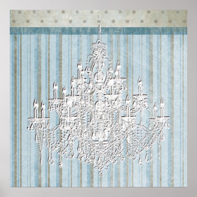 Teal Beige Shabby Chic Ljuskrona Vägg Art Print Poster (Framsidan)