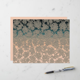 Teal Beige Succulent Blommigt Metallic Mönster