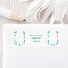 Teal Bell Scrollwork Design Bröllop Returadress Etikett