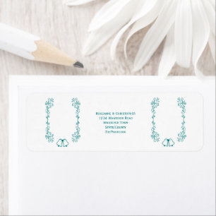 Teal Bell Scrollwork Design Bröllop Returadress Etikett