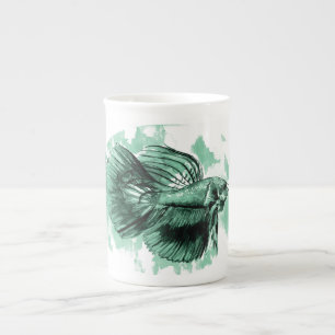Teal Betta Fish Bone China Mugg Benporslin Mugg