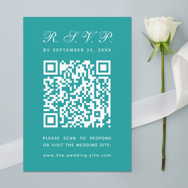 Teal Big QR-kod - enkel skriptkalligrafi Bröllop OSA Kort (Skapare uppladdad)