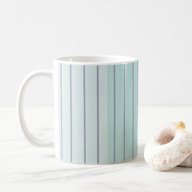 Teal Blå Grå Ränder  Kaffemugg (Med munk)