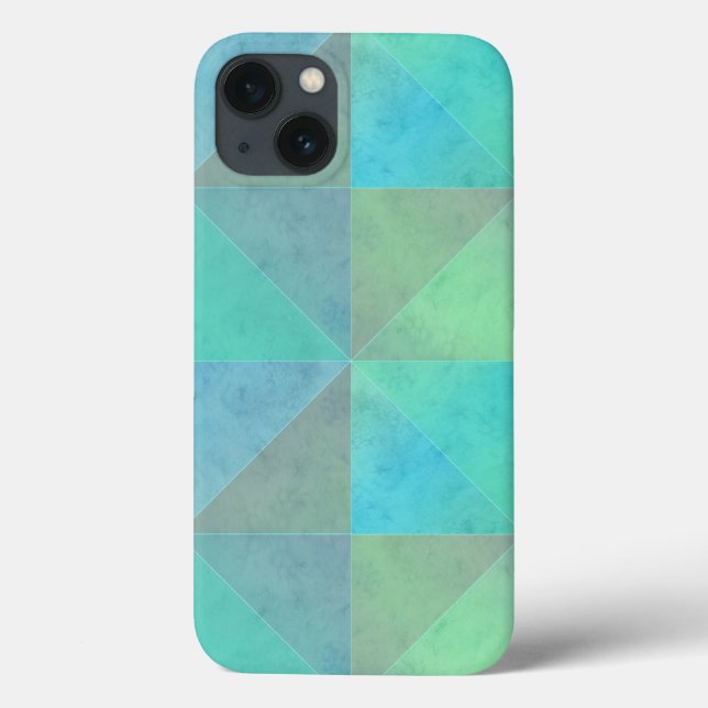 Teal Blå Gröna Trianglar Geometrisk Konst Mönster (Baksida)