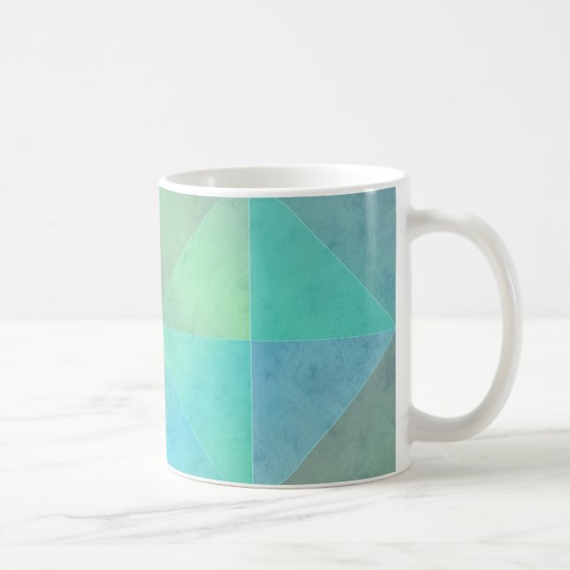 Teal Blå Gröna Trianglar Geometrisk Konst Mönster Kaffemugg (Höger)