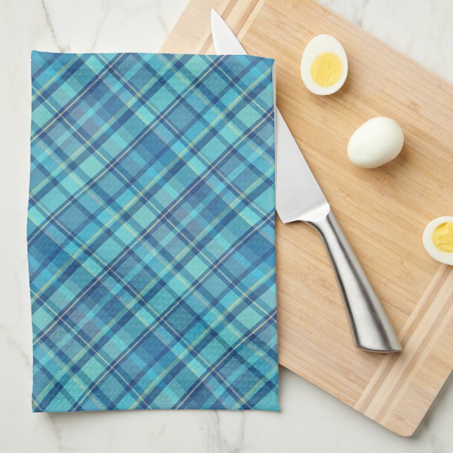 Teal, Blå & Gul Plaid Kökshandduk (Vikt i Fjärdedel)