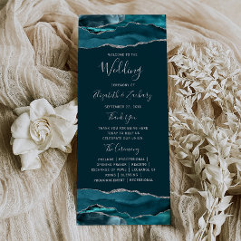 Teal Blå Silver Agat Bröllopssvit Program