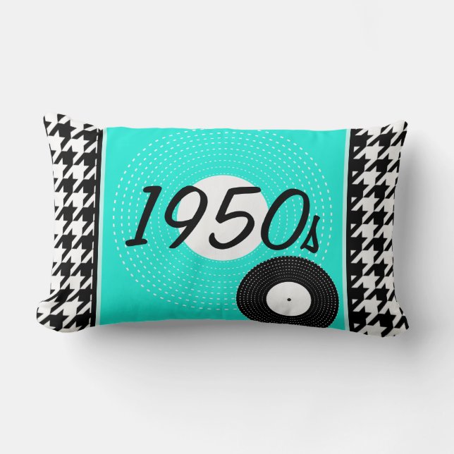 Teal, blå, svart och vit schackadTema 1950-talet Lumbarkudde (Framsida)
