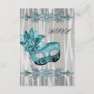 Teal Blå Vit Maskeradfest RSVP OSA Kort
