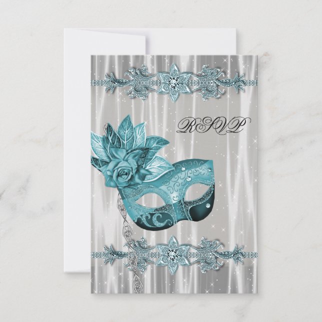 Teal Blå Vit Maskeradfest RSVP OSA Kort (Framsida)