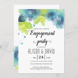 Teal blåa blommor bröllop-engagemang party inbjudningar