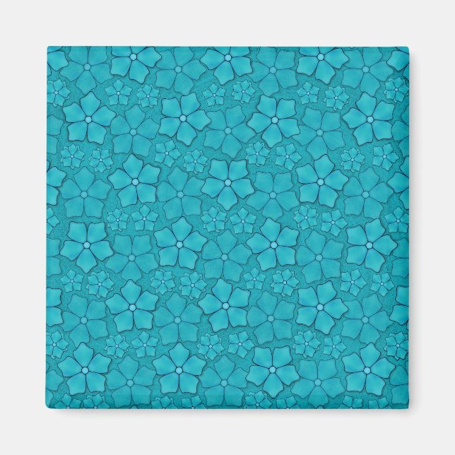 Teal blåa blommor magnet (Framsidan)