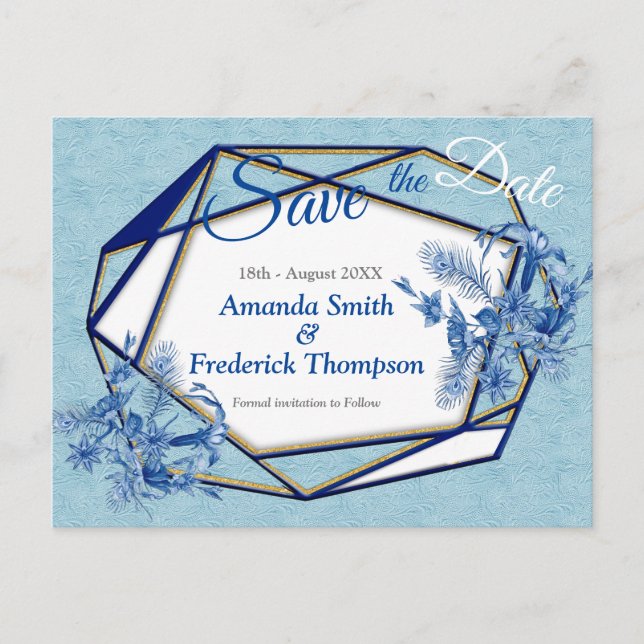 Teal Blåa blommor på ett texturerat skulpturstöd Meddelande Vykort (Framsida)