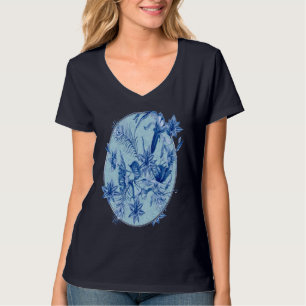 Teal Blåa blommor på ett texturerat skulpturstöd T Shirt