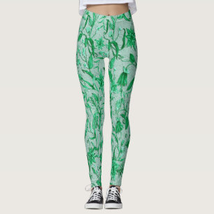 Teal Blåa blommor på skulpturen struktur Leggings