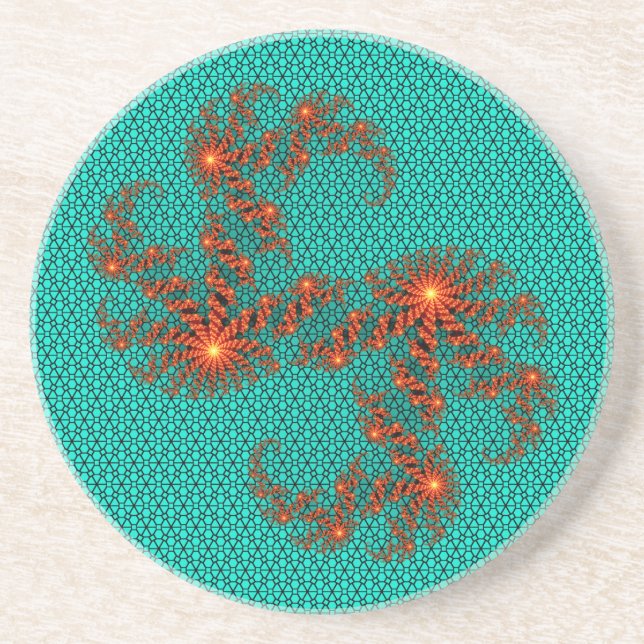 Teal Black Abstract Mandala Pattern Underlägg (Framsidan)