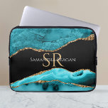 Teal Black and Guld Agate, DIY Namn & Monogram Vs3 Laptop Fodral<br><div class="desc">En Trendig med Teal,  Black och Guld Agate. Anpassa ditt namn,  initialer eller meddelande i guld och vit text. Version 3.</div>