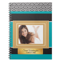 Teal Black and Guld Photo Studenten Year Notebook